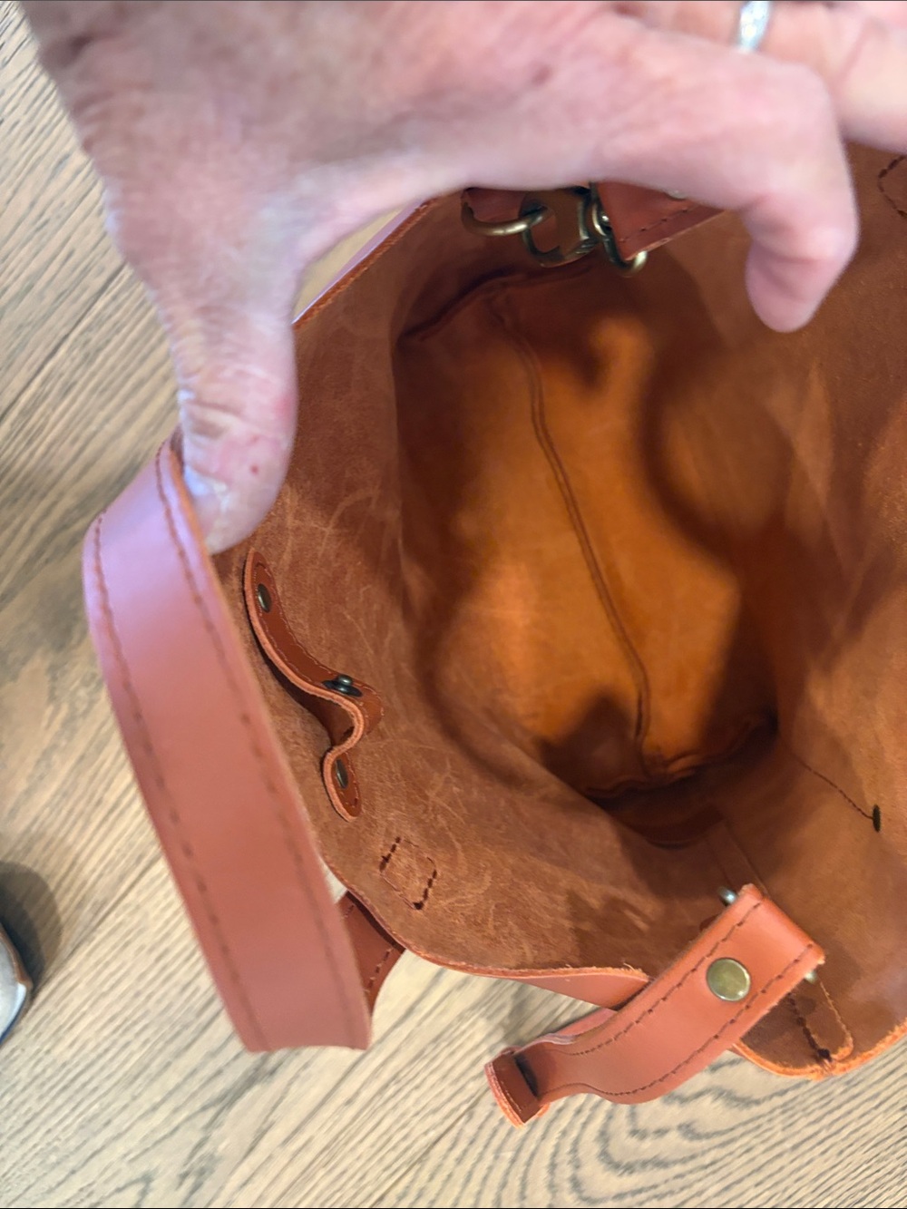 Portland Leather Small Crossbody Tote in Burnt Orange - Picture 3 of 3